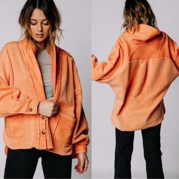 New Free People Jordan Jacket Orange fleece sweatshirt medium - Picture 1 of 8